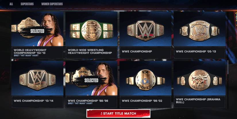 WWE 2K24 -  Selecting two belts with Bret Hart