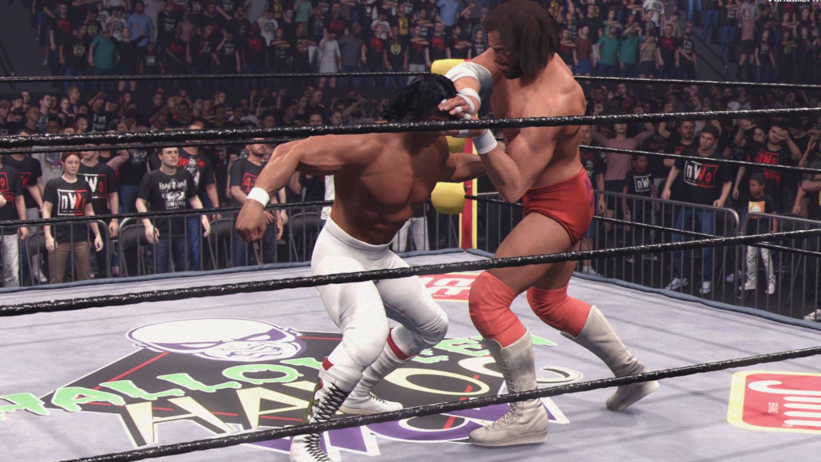 WWE 2K24 Steamboat reversing the grounded grapple