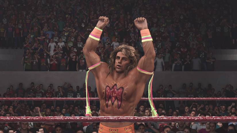 The Ultimate Warrior raising his hands in victory in WWE 2K24