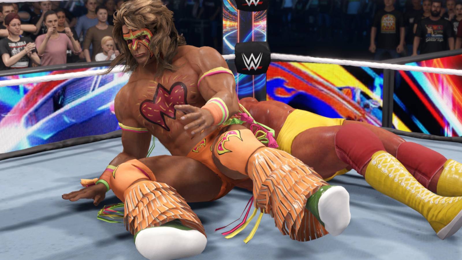 WWE 2K24 Ultimate Warrior frustrated after the kickout from Hogan