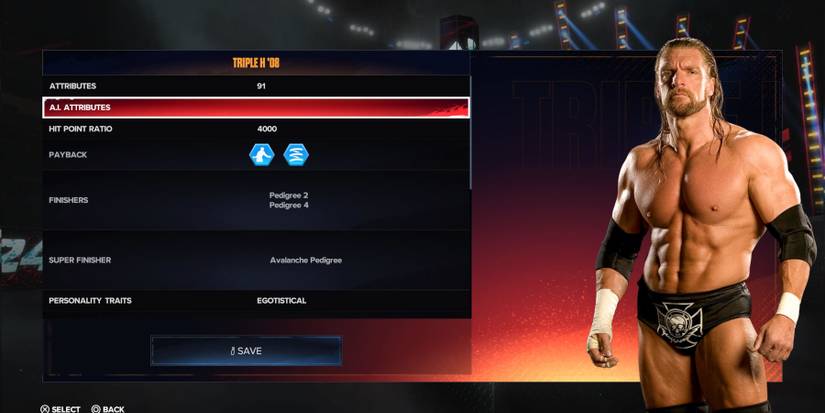 WWE 2K24 Wrestler AI Attributes select - Triple H