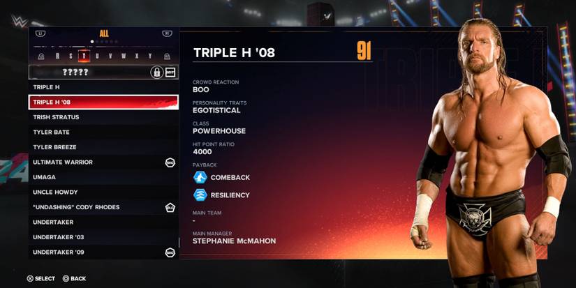 WWE 2K24 Wrestler select - Triple H