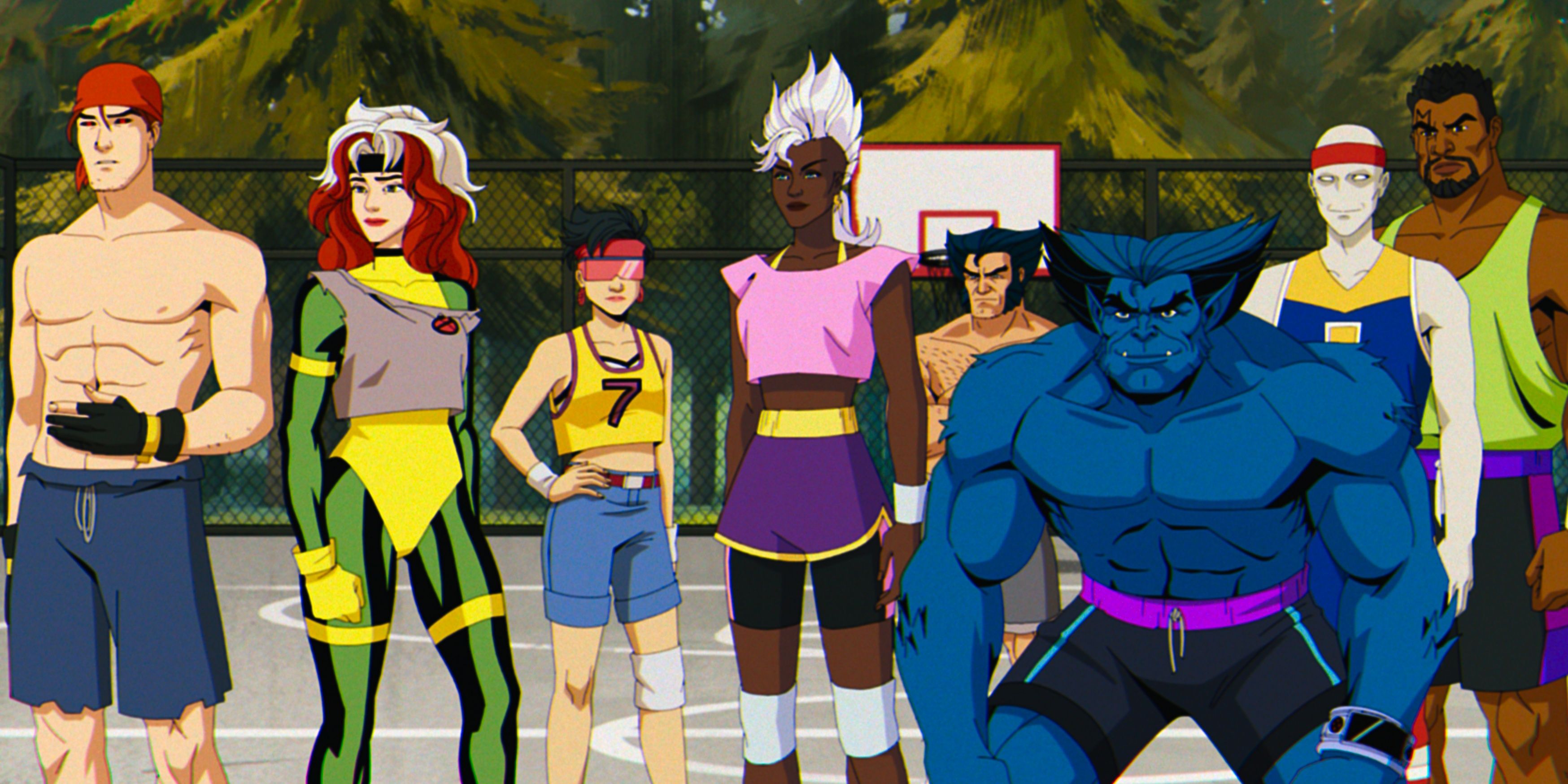 x-men team on basketball court in x-men 97 episode 1 Cropped