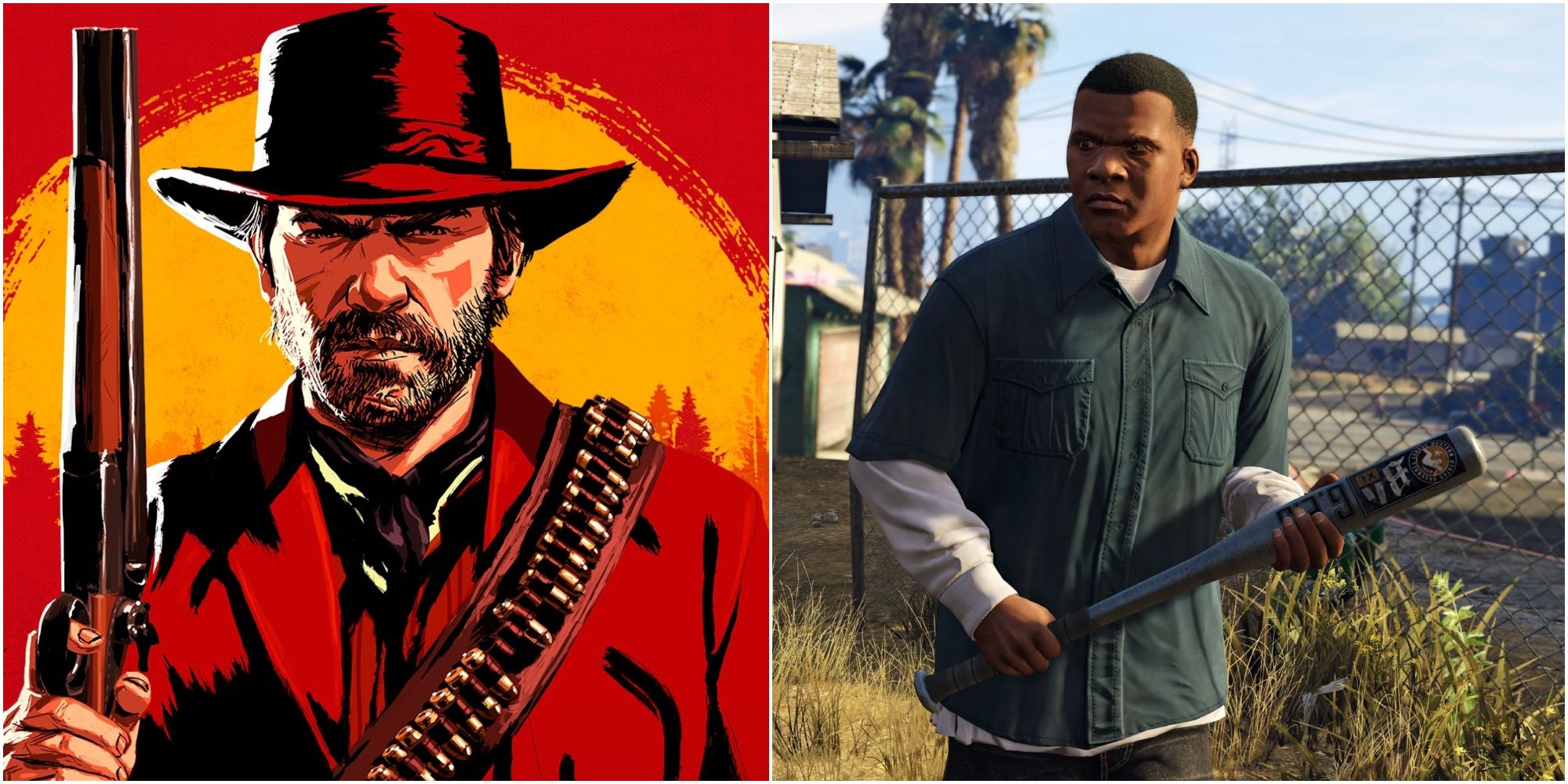 Arthur Morgan from Red Dead Redemption 2 beside Franklin from Grand Theft Auto 5
