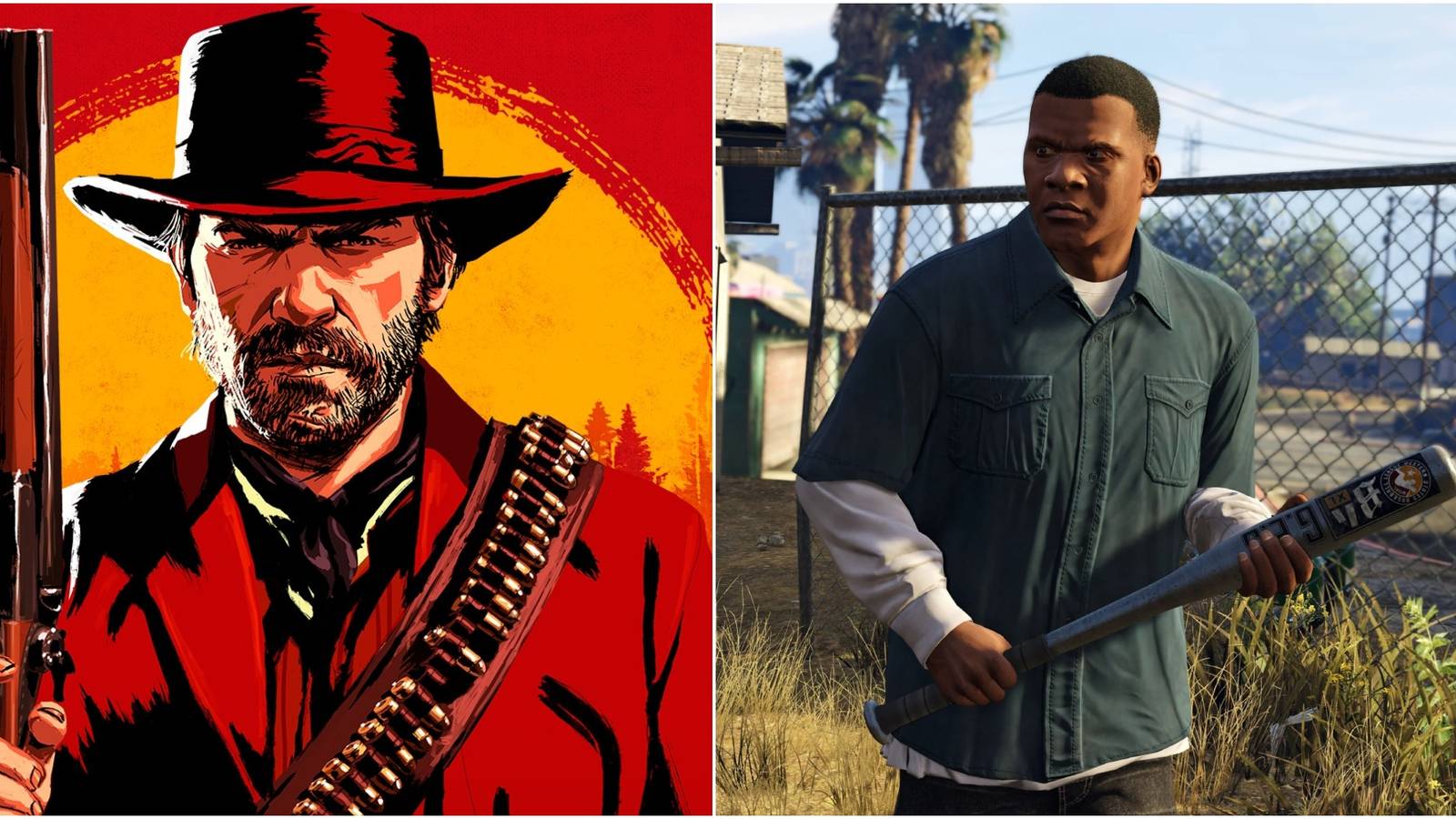 Arthur Morgan from Red Dead Redemption 2 beside Franklin from Grand Theft Auto 5