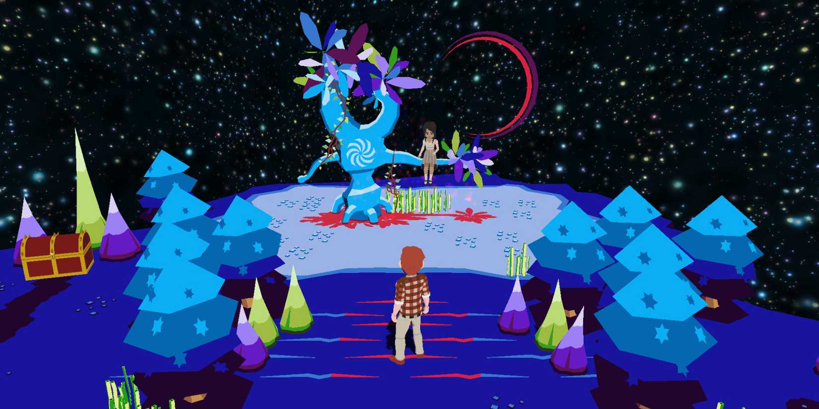 A girl sitting on a weird tree in YIIK