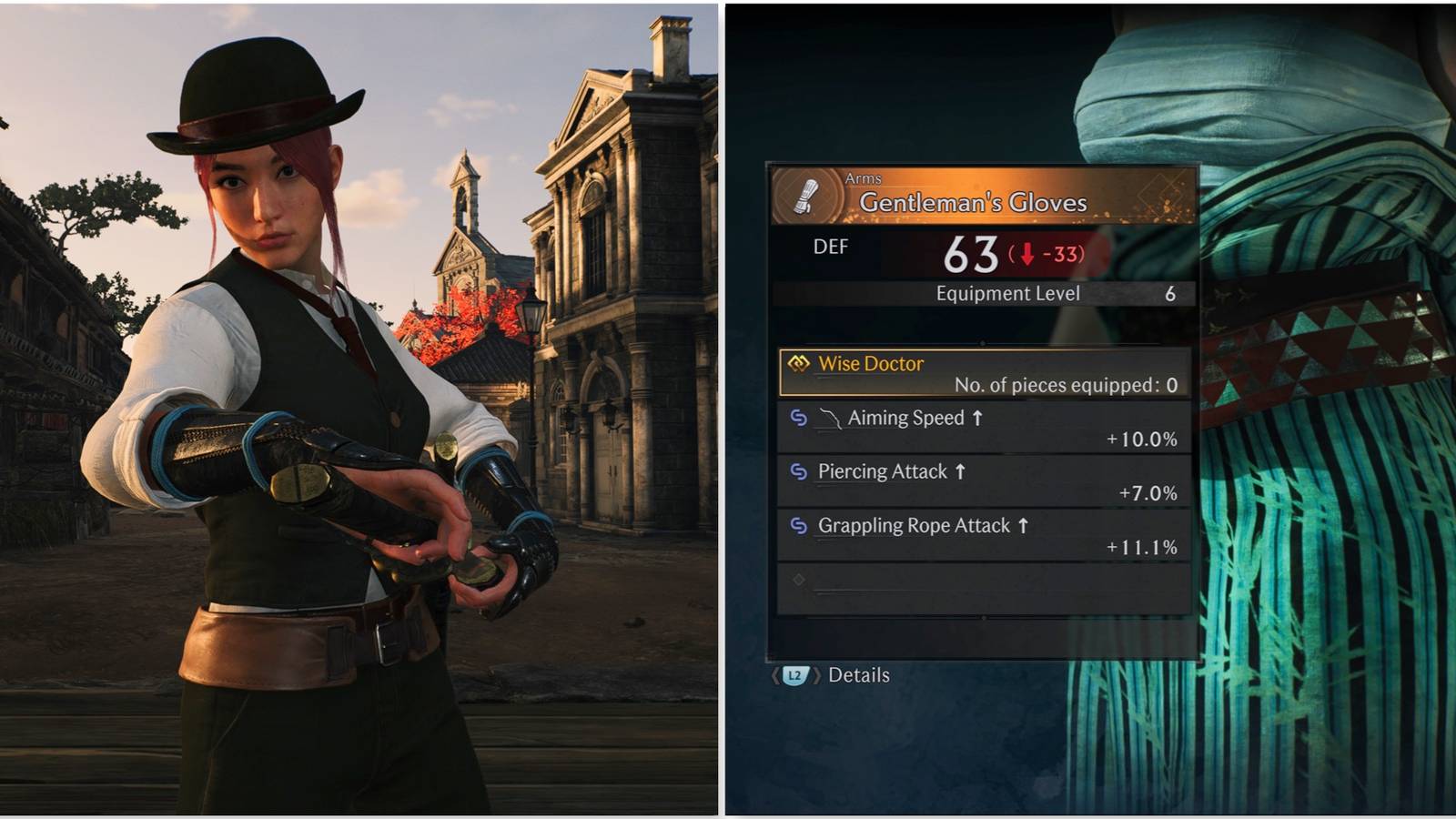 Your Blade Twin and Gentleman's Gloves armor in Rise of the Ronin