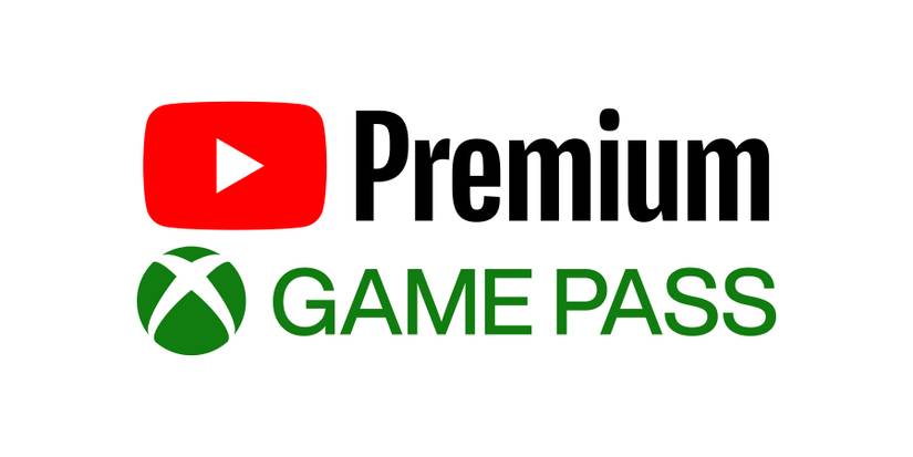 YouTube Premium above Xbox Game Pass logo on white background