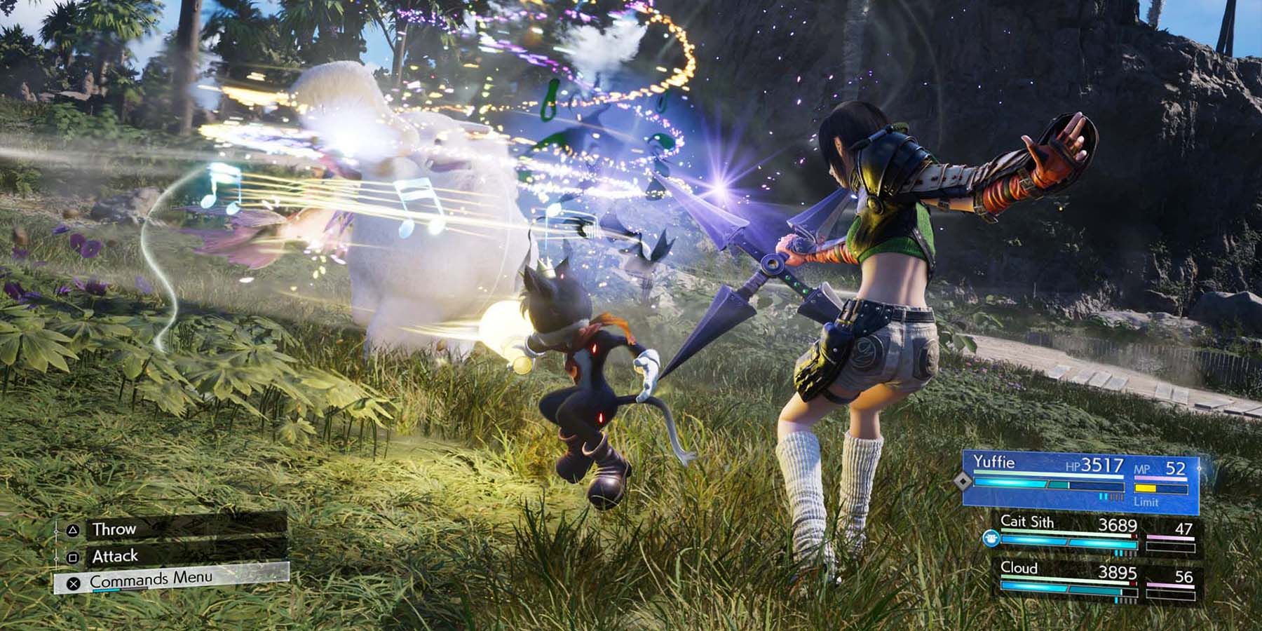 Yuffie and Cait Sith in combat in Final Fantasy 7 Rebirth