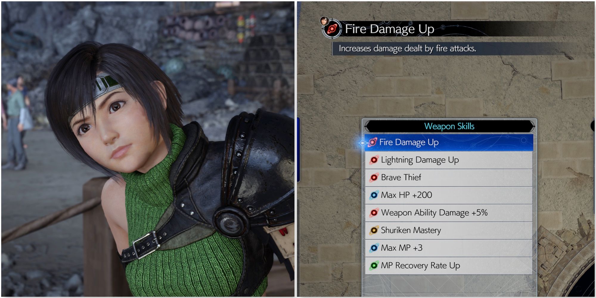 Yuffie and Fire Damage Up weapon skill in Final Fantasy 7 Rebirth