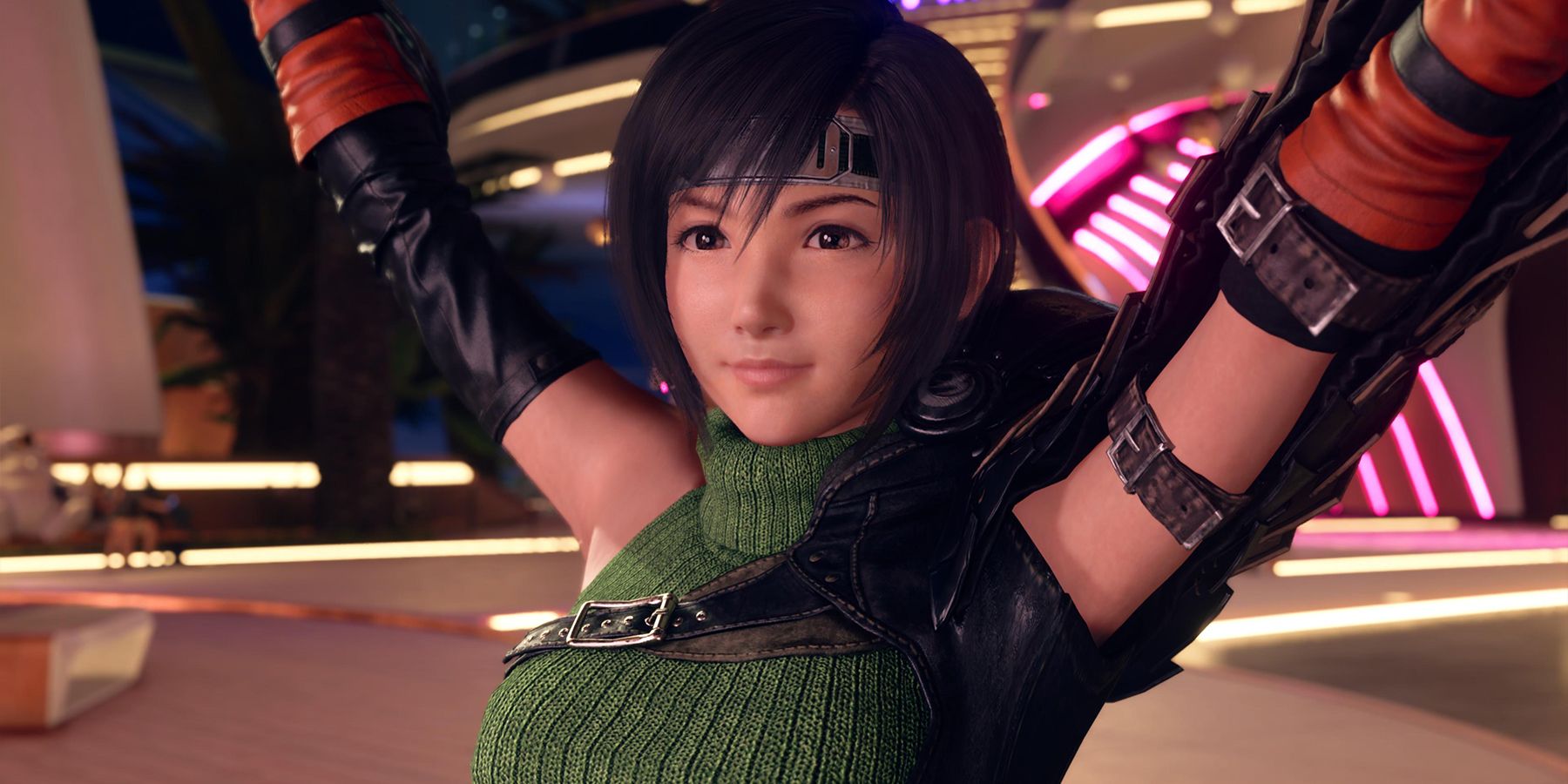Yuffie with arms raised in Final Fantasy 7 Rebirth