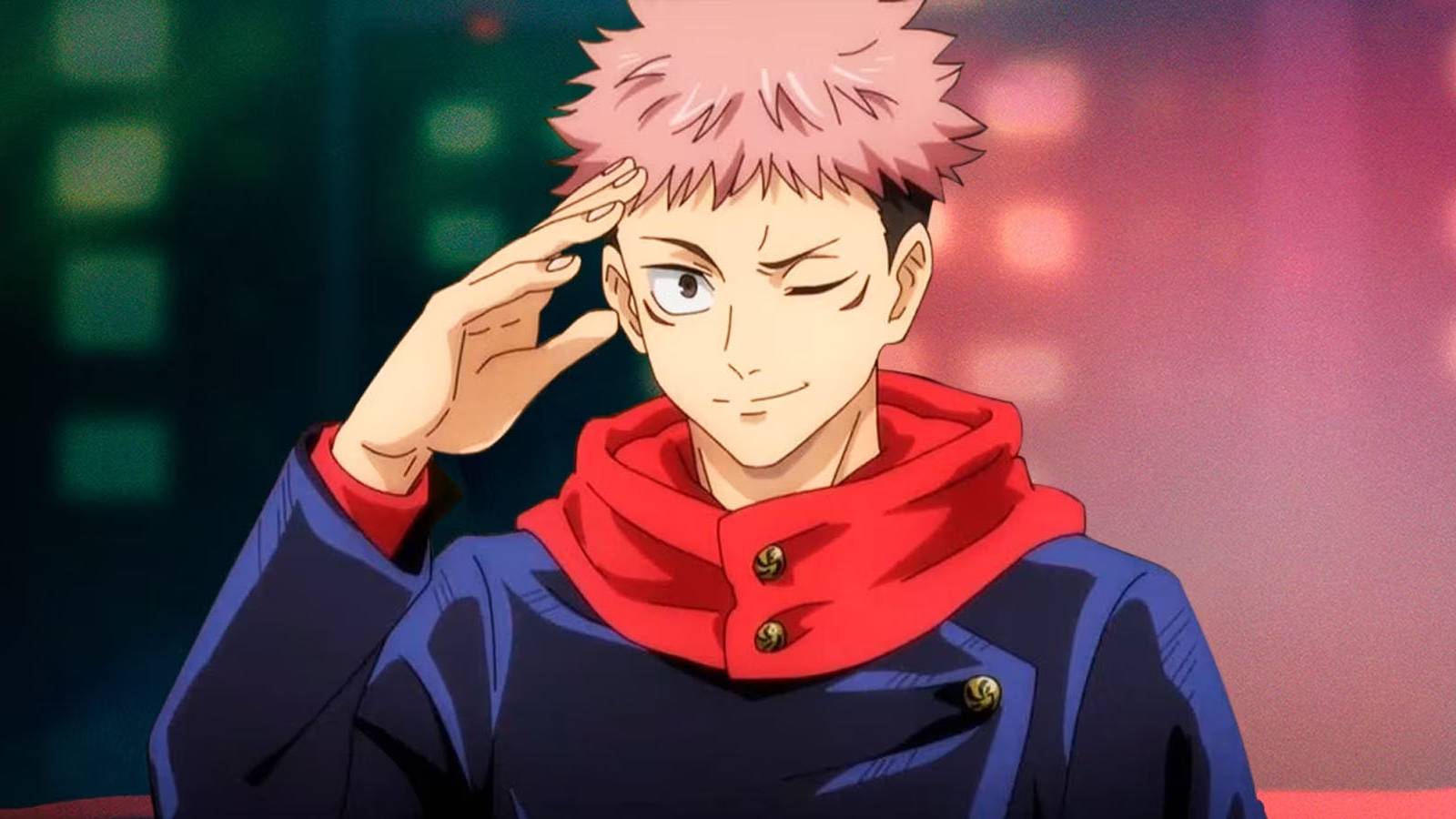 Yuji Itadori saluting the viewer in Jujutsu Kaisen