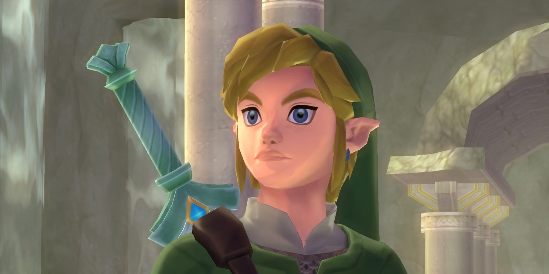 A screenshot of Link from The Legend of Zelda: Skyward Sword.