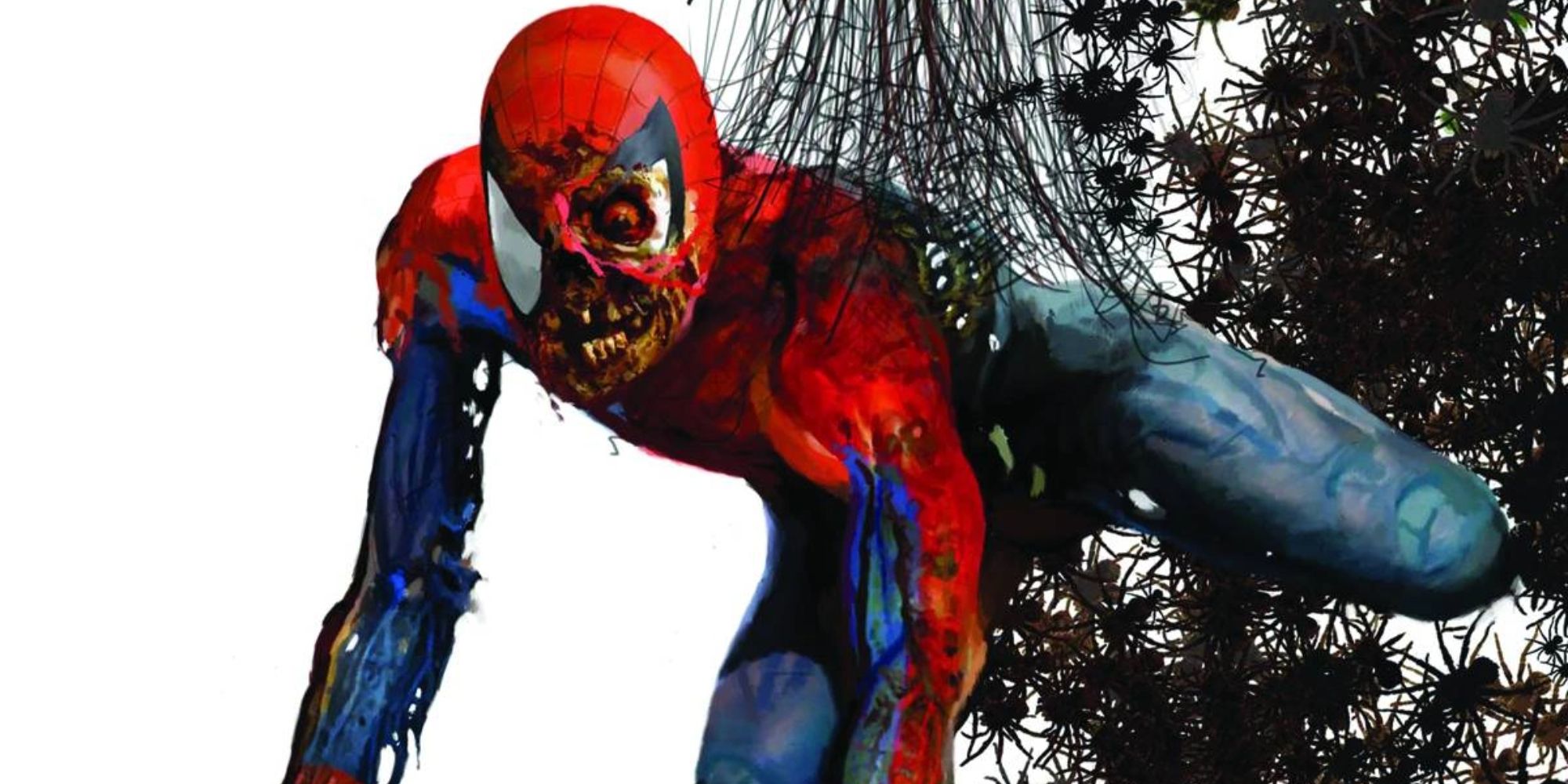 Zombified Peter Parker in a comic cover Spider-Man