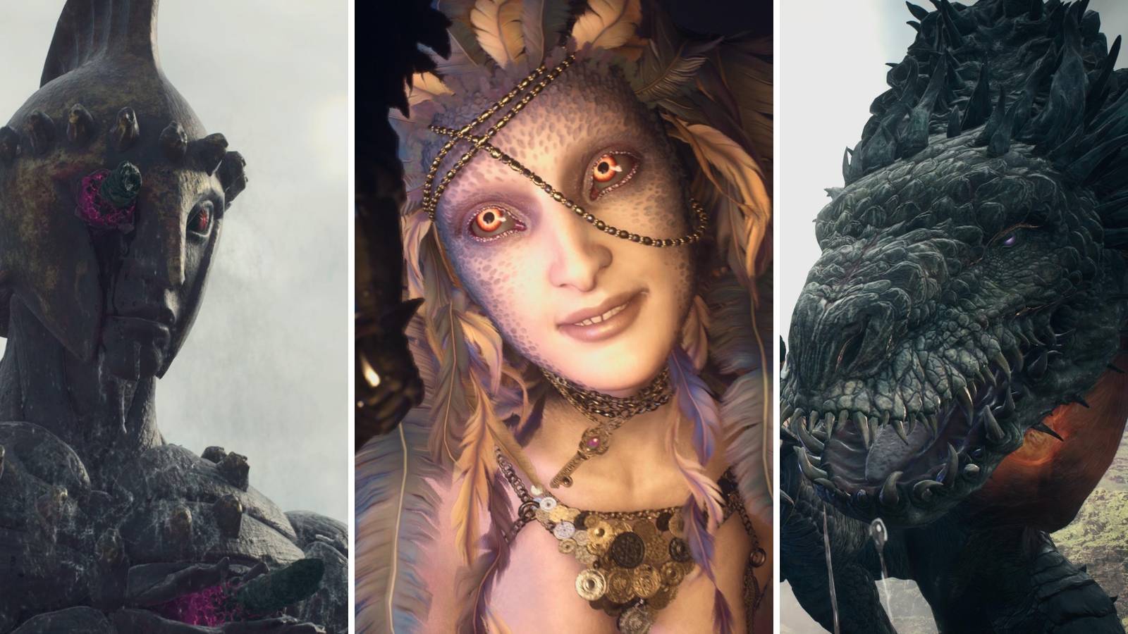 A grid showing the monsters: Talos, the Sphinx, and a Drake in Dragon’s Dogma 2