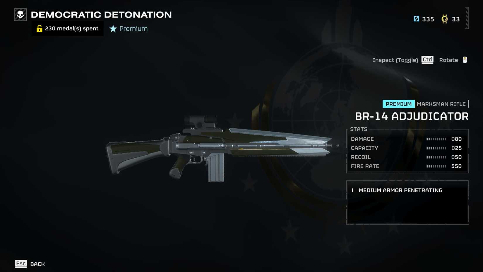 The Adjudicator from the store screen in Helldivers 2