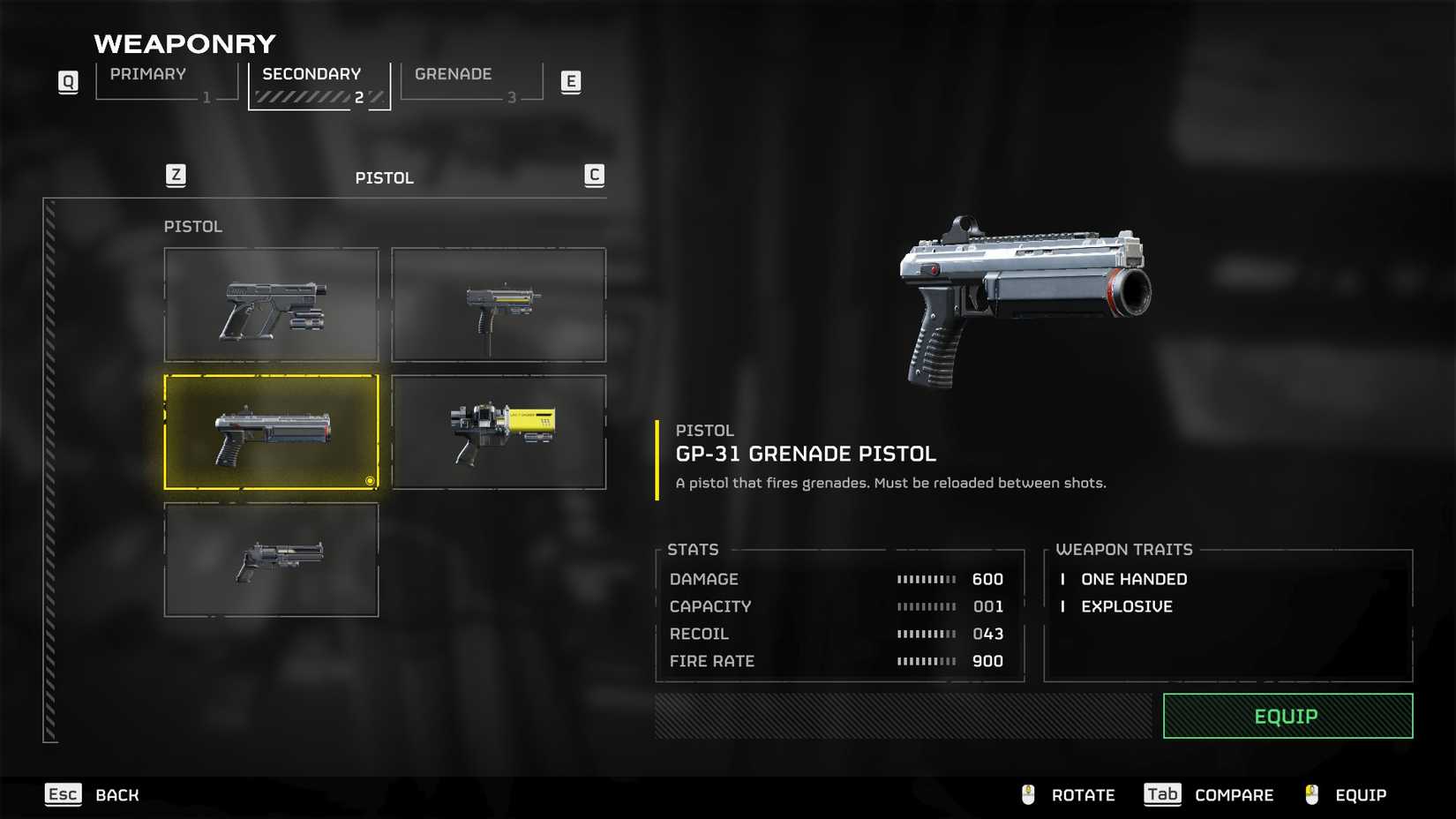 Grenade Pistol's stats in Helldivers 2