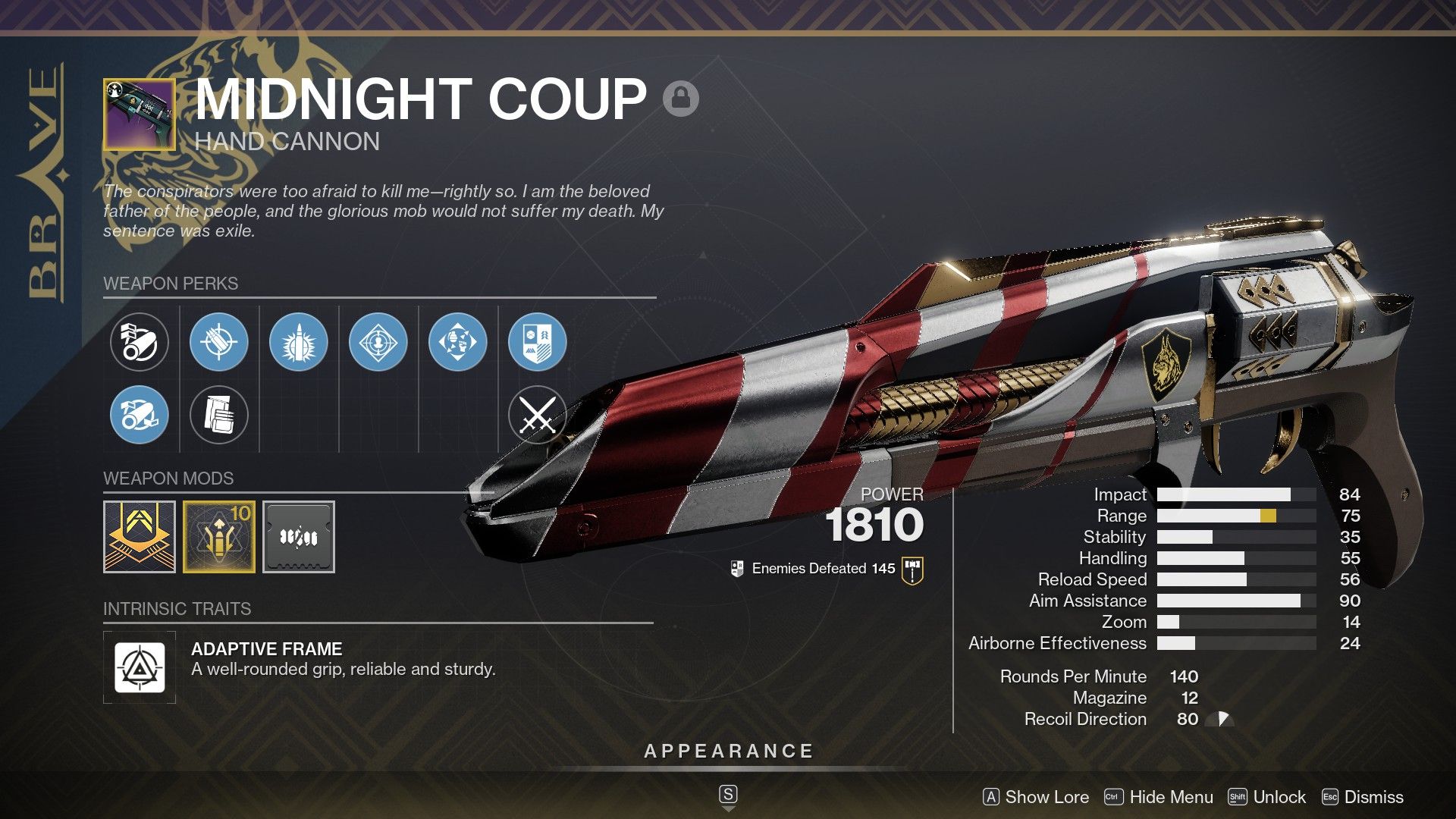 A PVE god roll for the Midnight Coup in Destiny 2