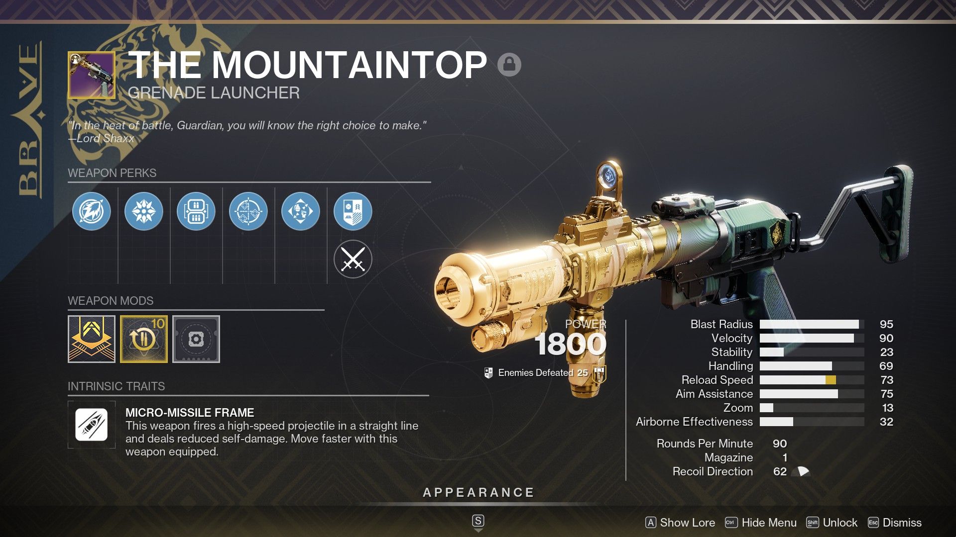 BRAVE Mountaintop variant in Destiny 2