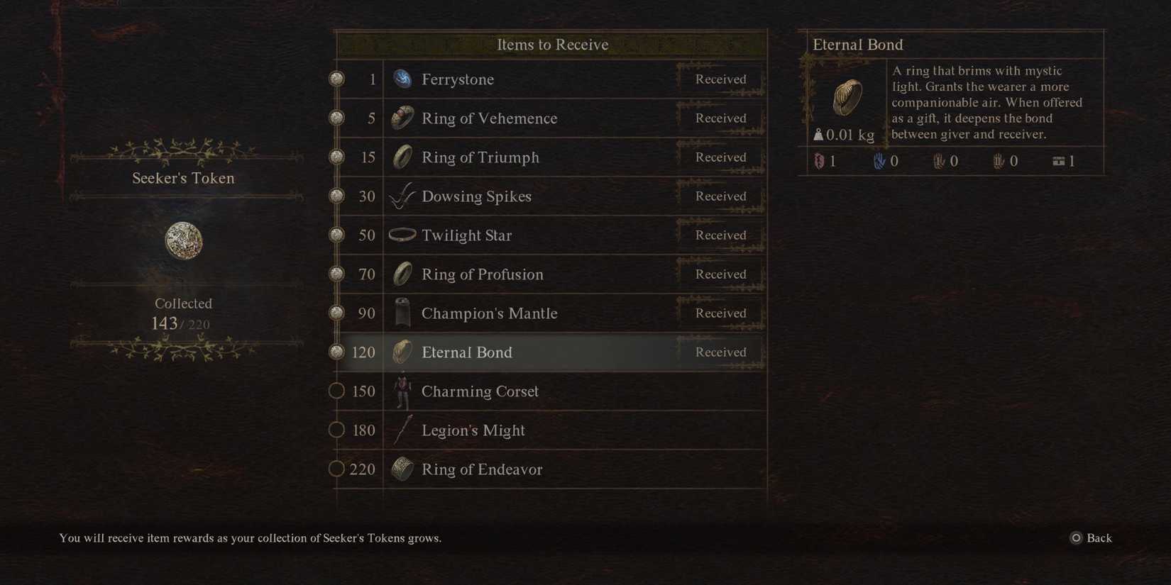The Seeker’s Token screen in Dragon’s Dogma 2