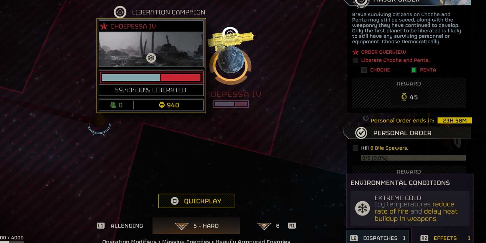 Helldivers 2 map showing extreme cold