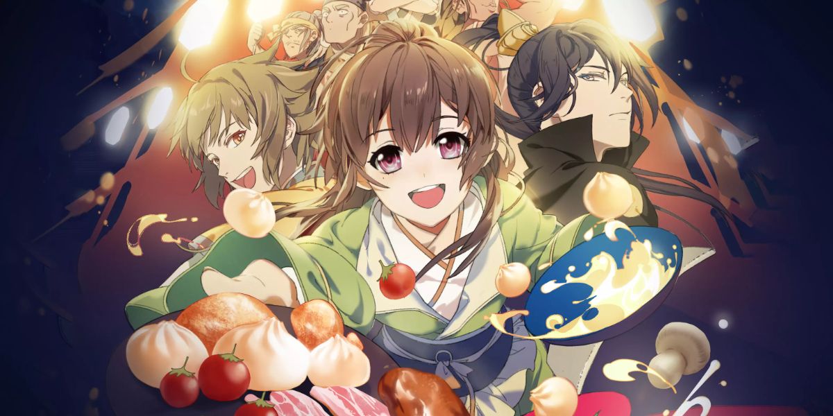 Three smiling Cinderella Chef characters surrounded by food