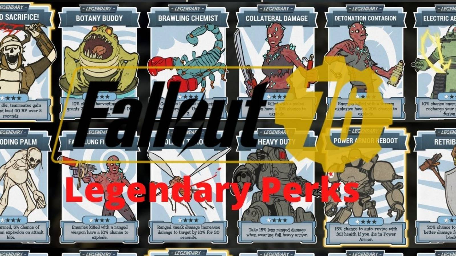A collage of different legendary perks in Fallout 76