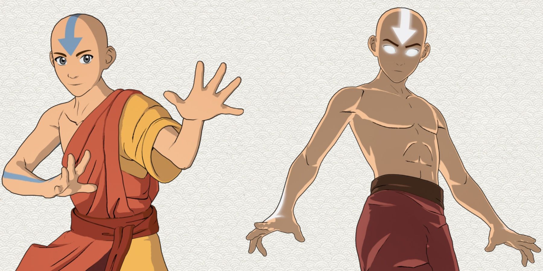 aang standard style next to avatar state style