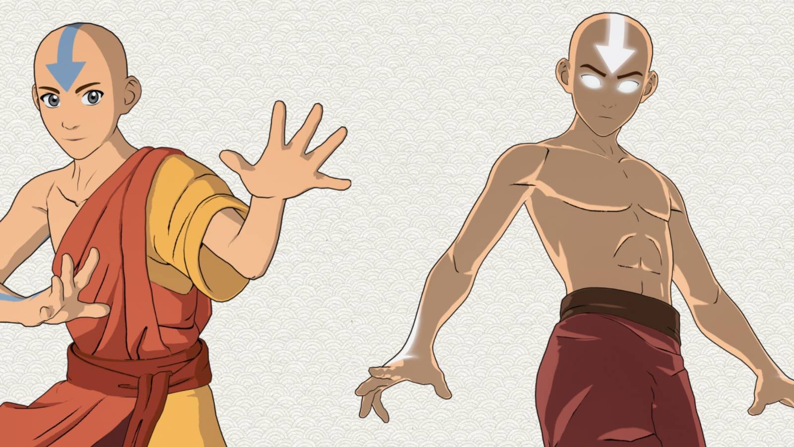 aang standard style next to avatar state style