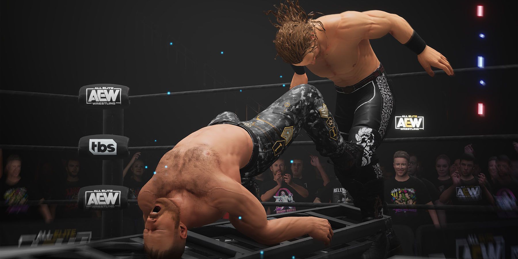 A screenshot of Jon Moxley and Adam Page in AEW Fight Forever.