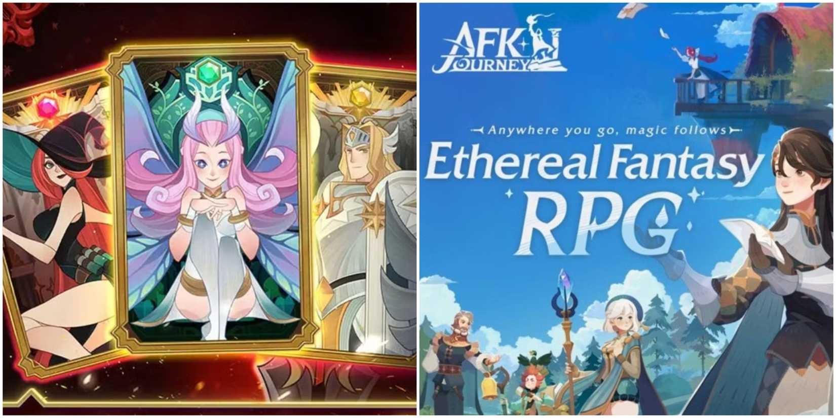 Cards in AFK Arena and the cover of AFK Journey