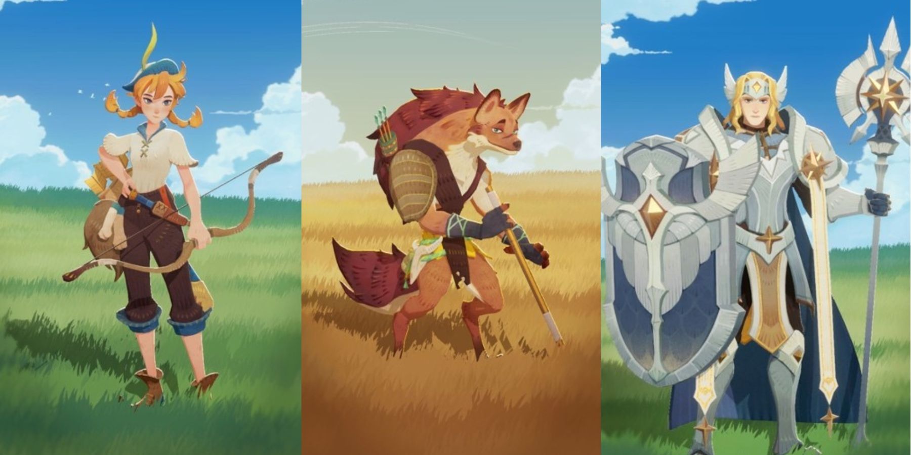 A split image of three A-Level Heroes in AFK Journey