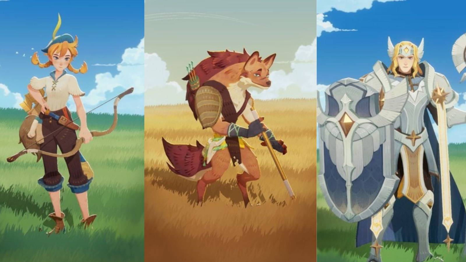 A split image of three A-Level Heroes in AFK Journey