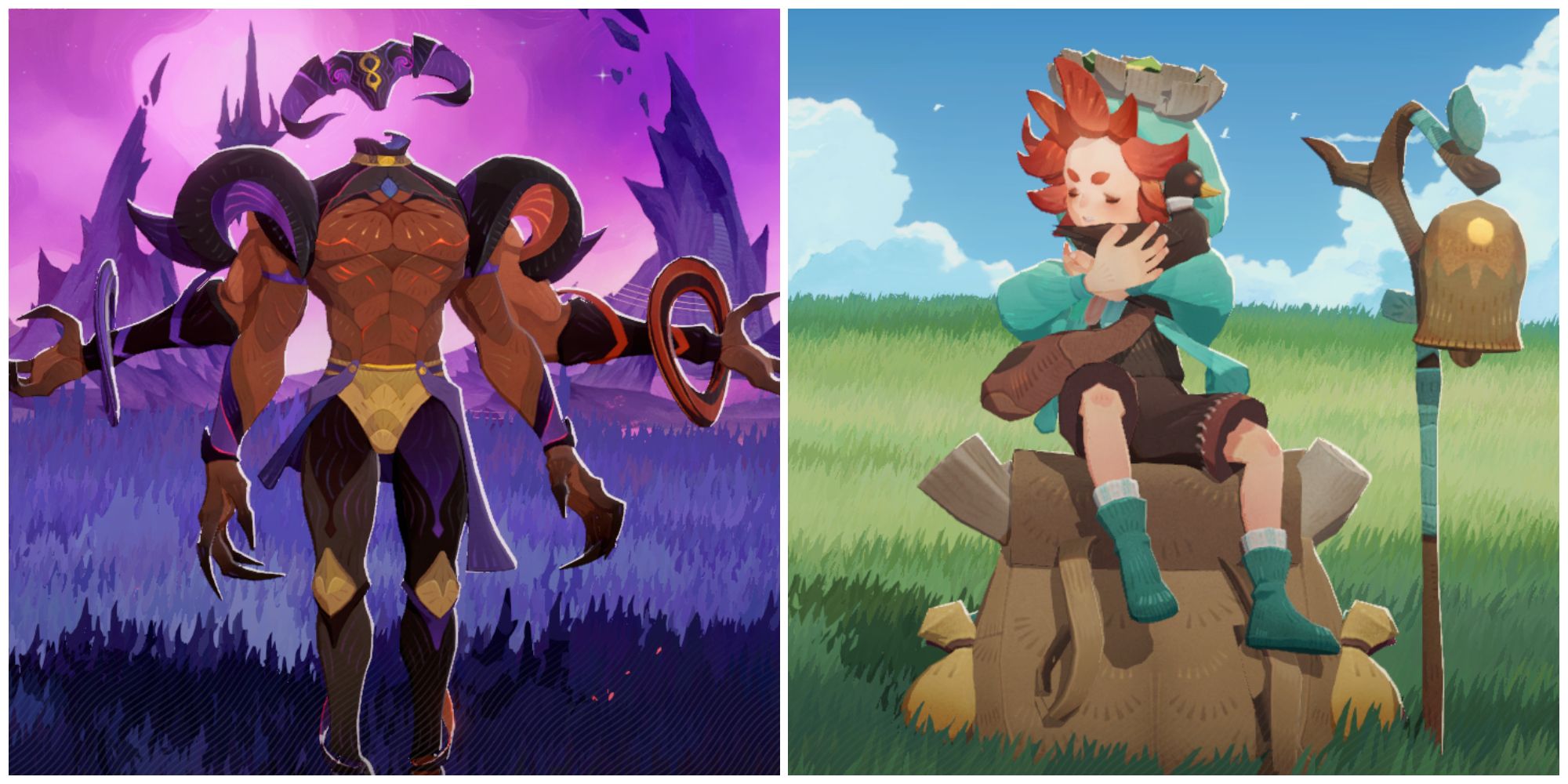 Split image of the support characters Reinier and Rowan in AFK Journey