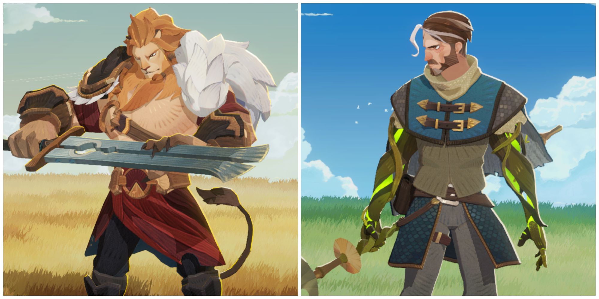 Split image of the characters Brutus and Korin in AFK Journey