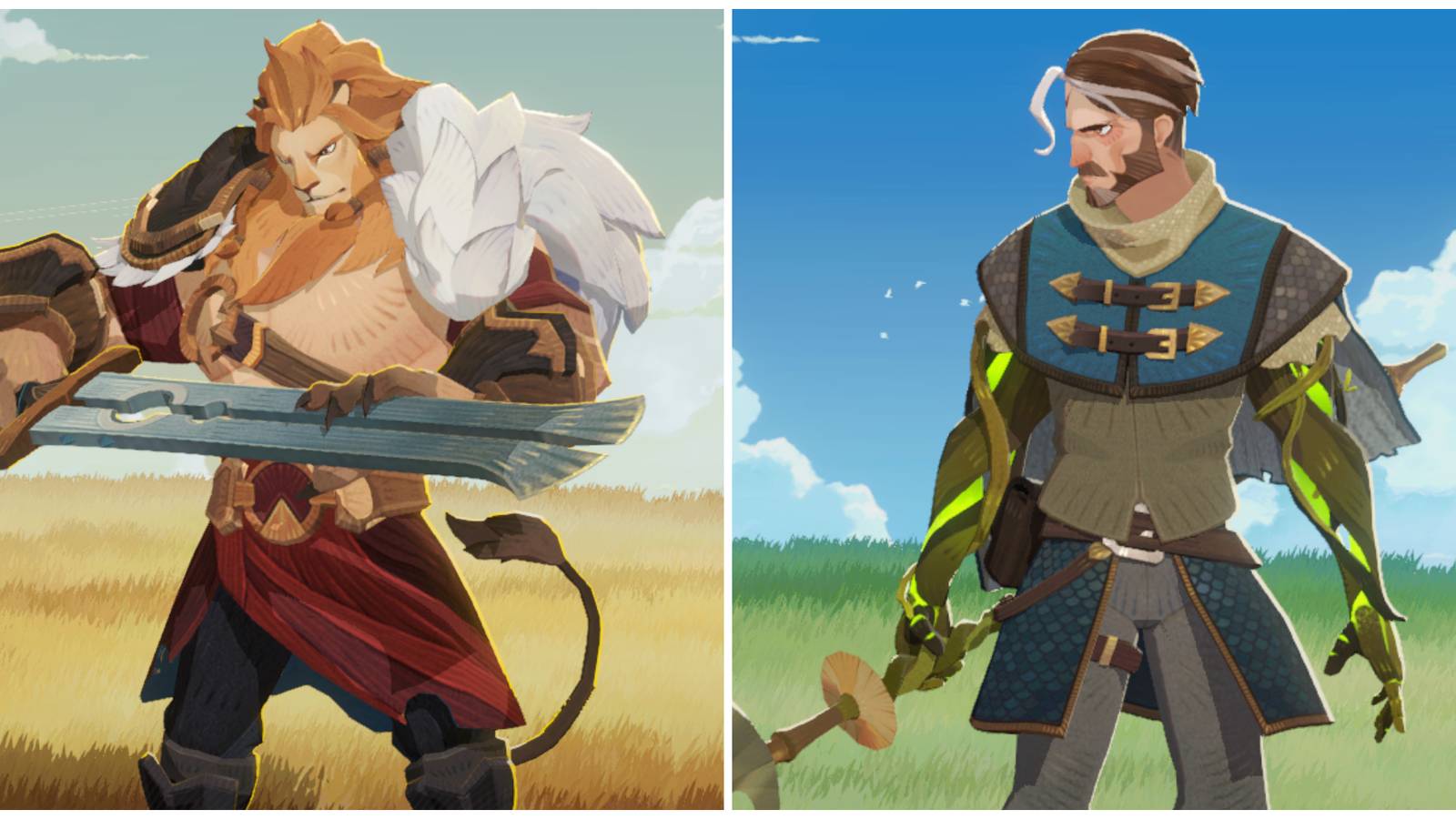 Split image of the characters Brutus and Korin in AFK Journey