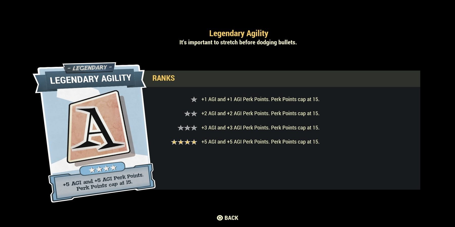 Agility Legendary Perk Card in Fallout 76