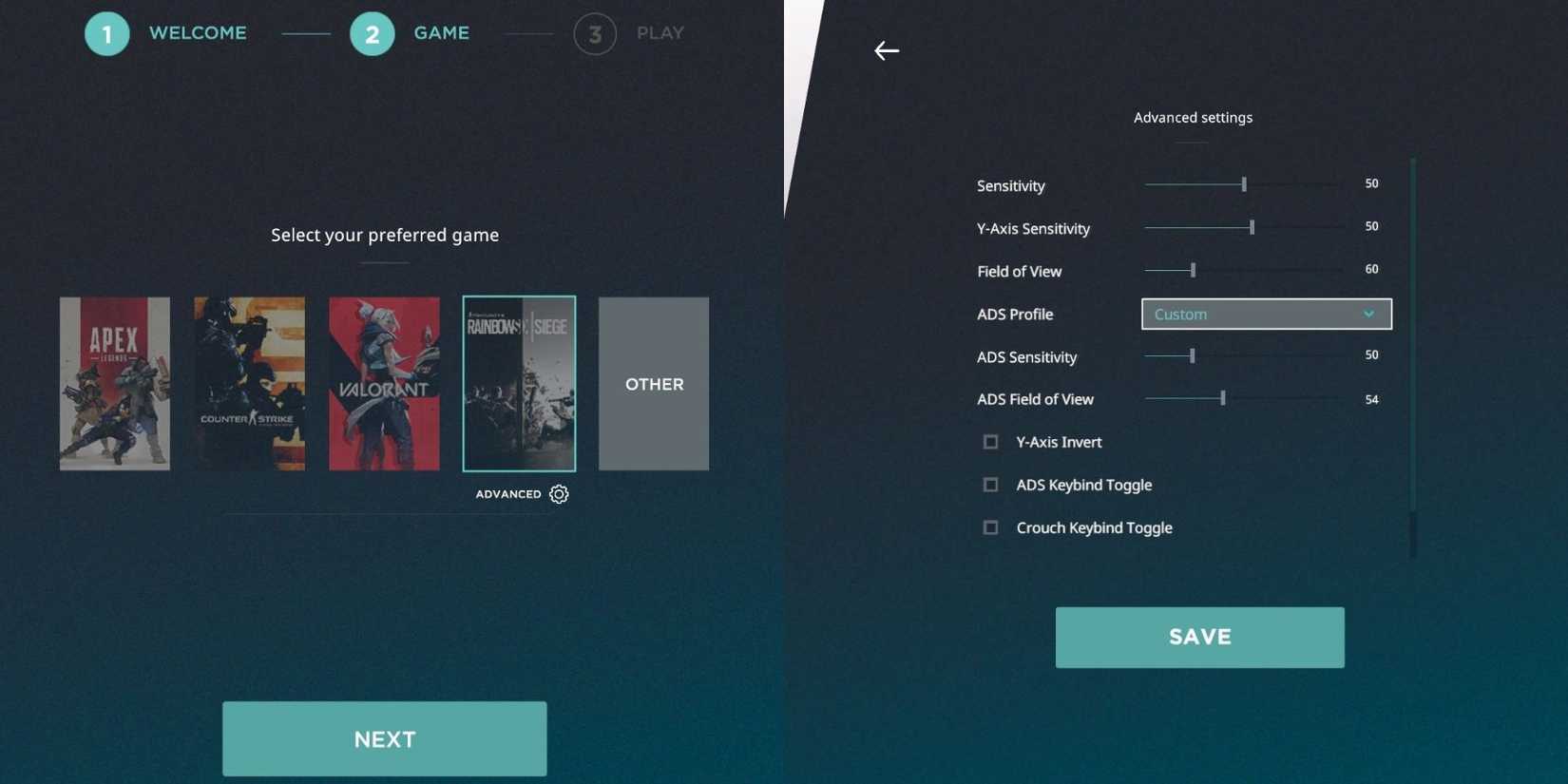 aimlab game selection and setting