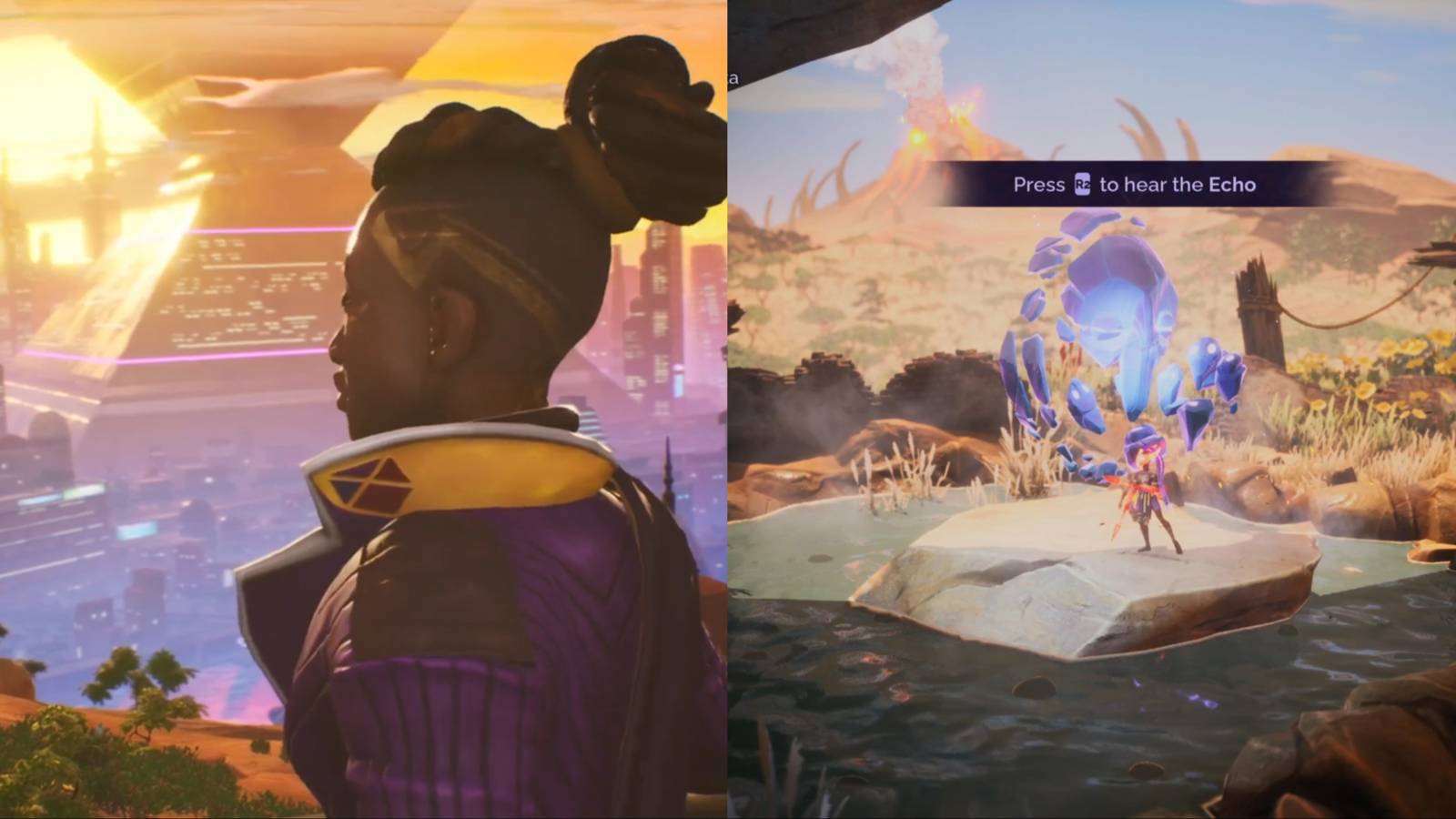 Split image showing Zuberi and Zau interacting with an Echo.