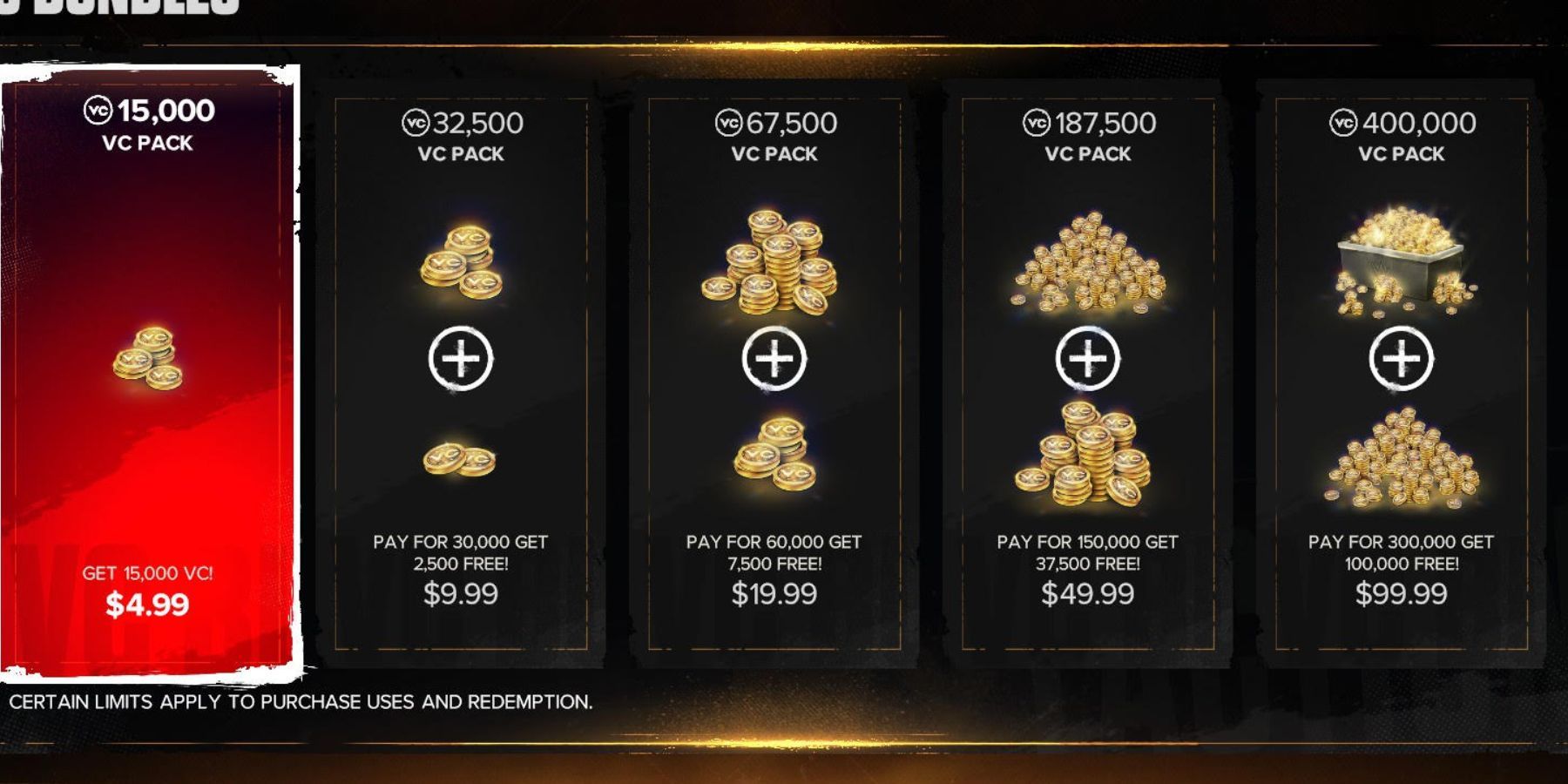 all wwe 2k24 vc packs' prices
