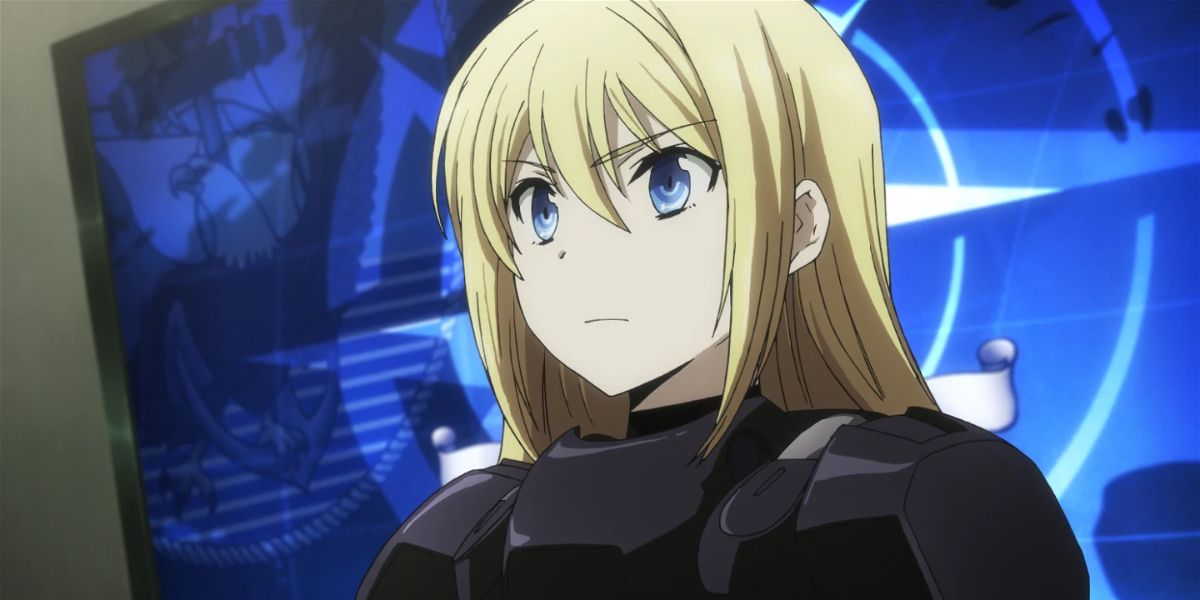 Angelina Kudou Shields seriously engaged in a conversation from The Irregular at Magic High School