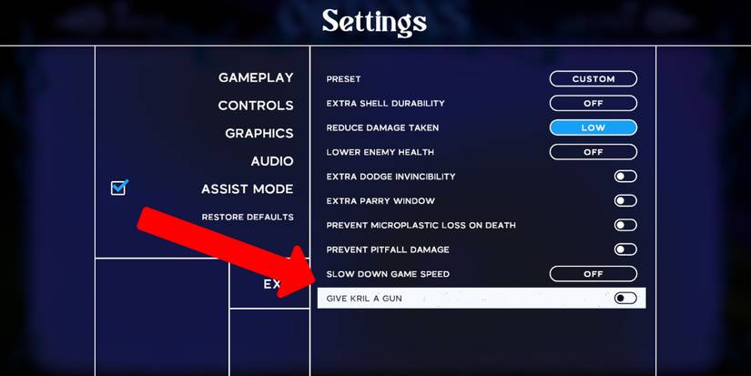 Another Crab's Treasure Give Kril Gun Guide Settings Option Accessibility Assist Mode