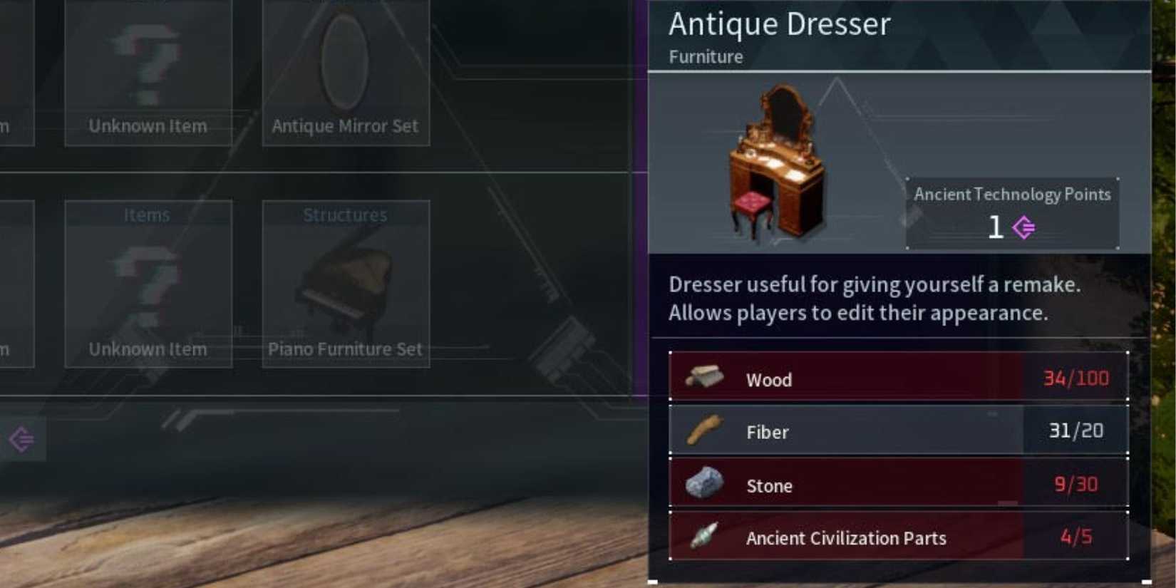 antique dresser recipe palworld