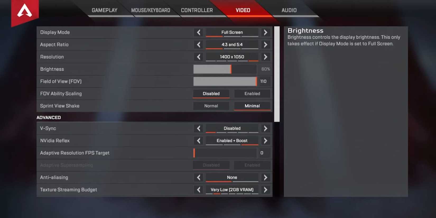 Image showing Apex Legends Video settings