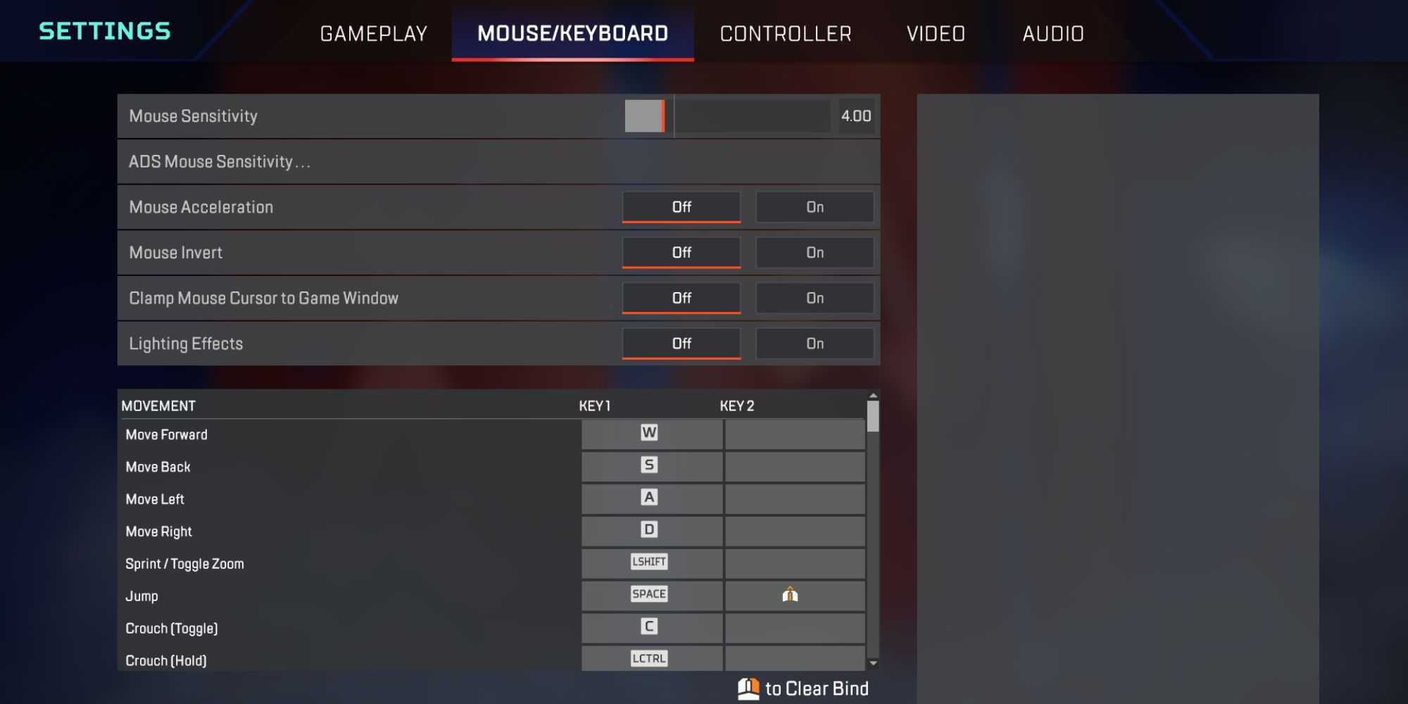 Image showing Mouse and Keyboard settings in Apex Legends