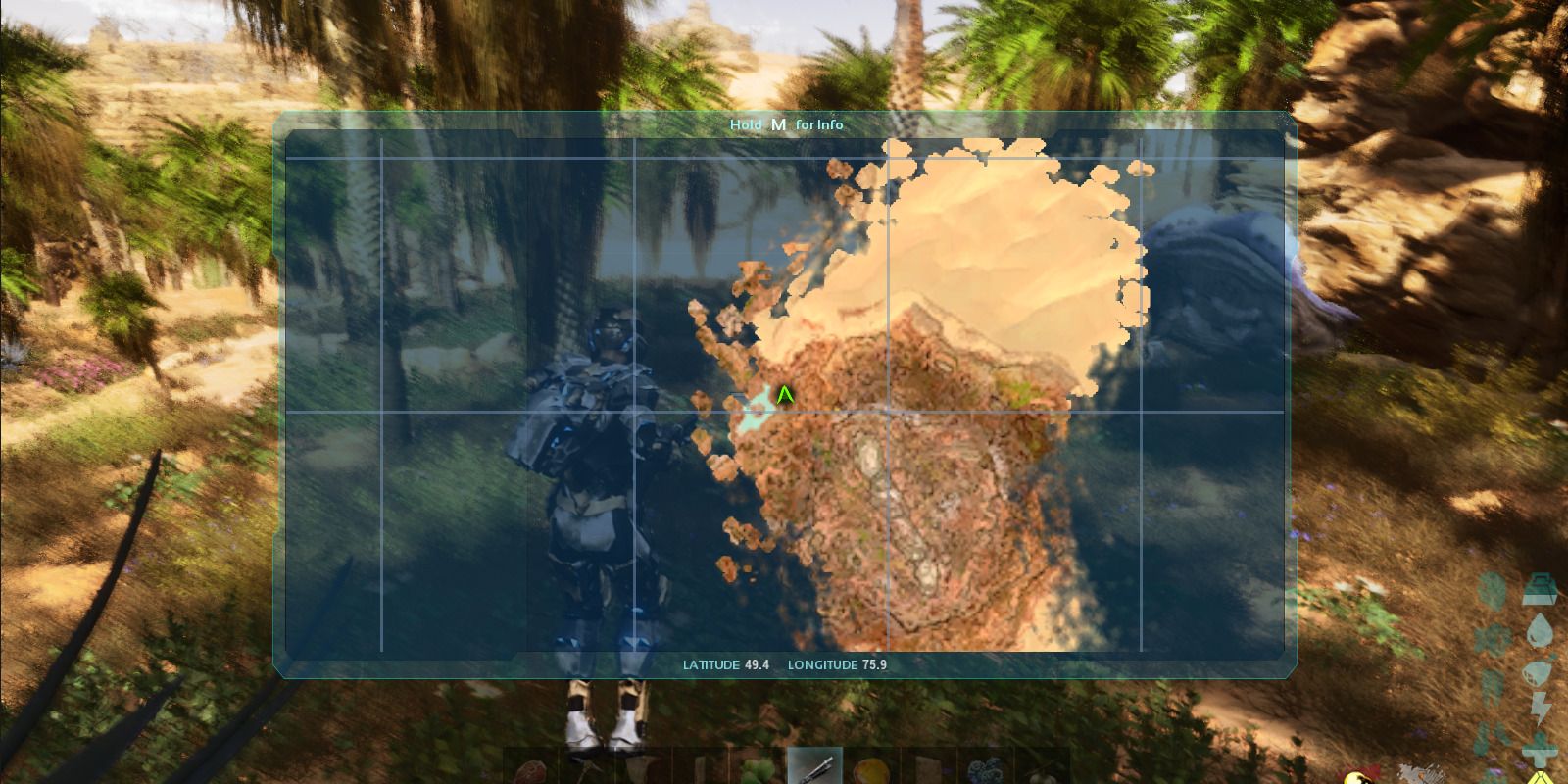 Image of the location on the map of the dunes in Scorched Earth in Ark Survival Ascended