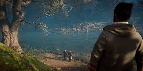 Basim overlooking Eivor and Odin's conversation in the Last Chapter in Assassin's Creed Valhalla