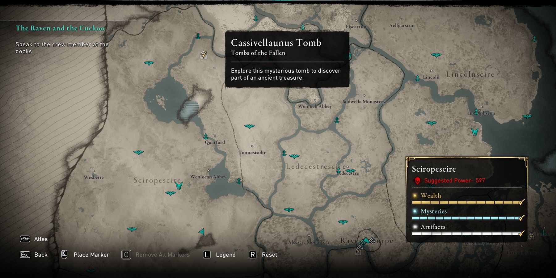 Cassivellauinus Tomb location highlighted on map in Assassin's Creed Valhalla