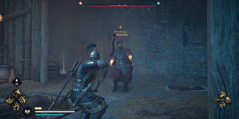 Eivor battling an enemy in Dunwic fortress