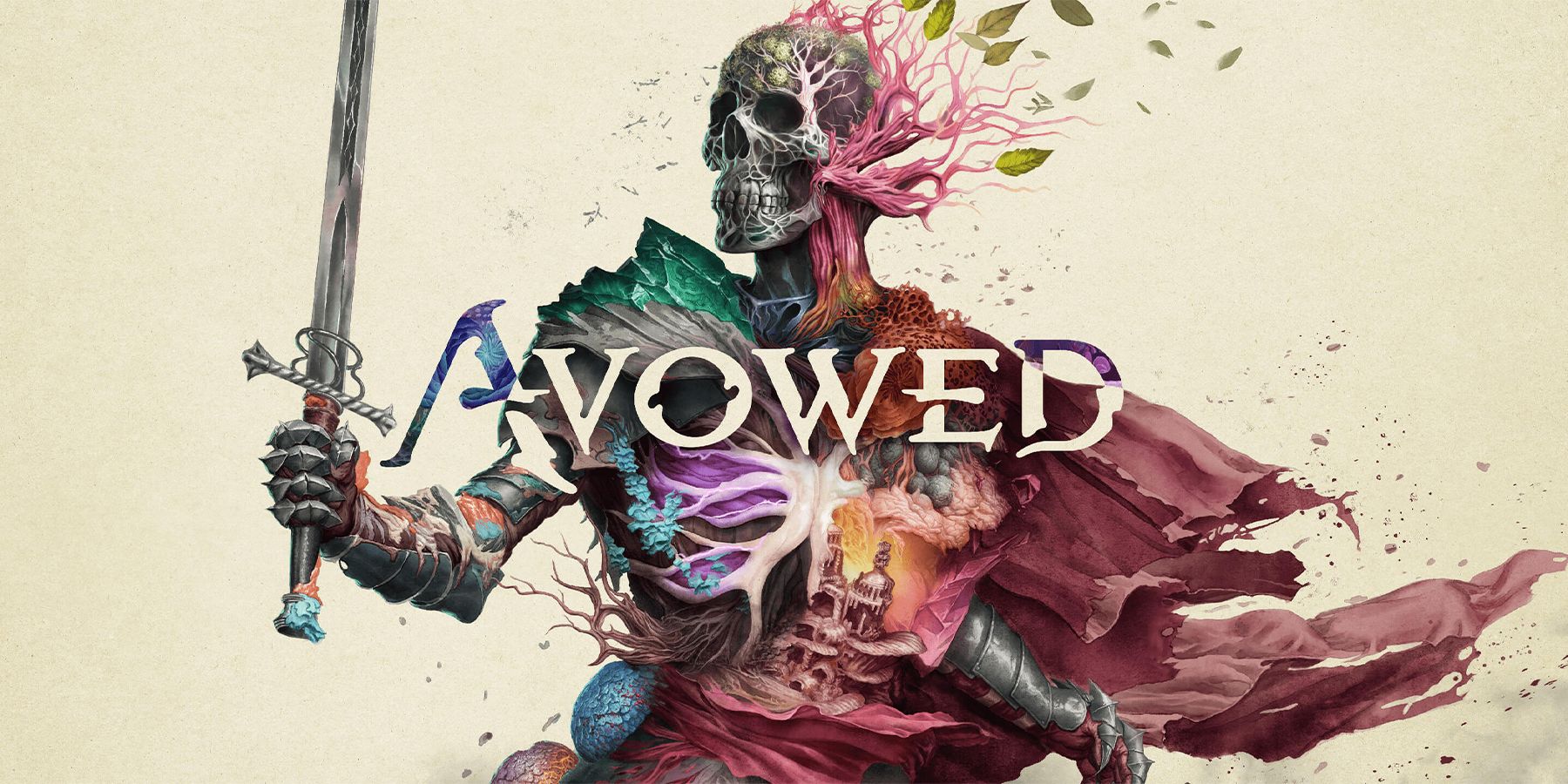 Avowed key art with skeleton and logo